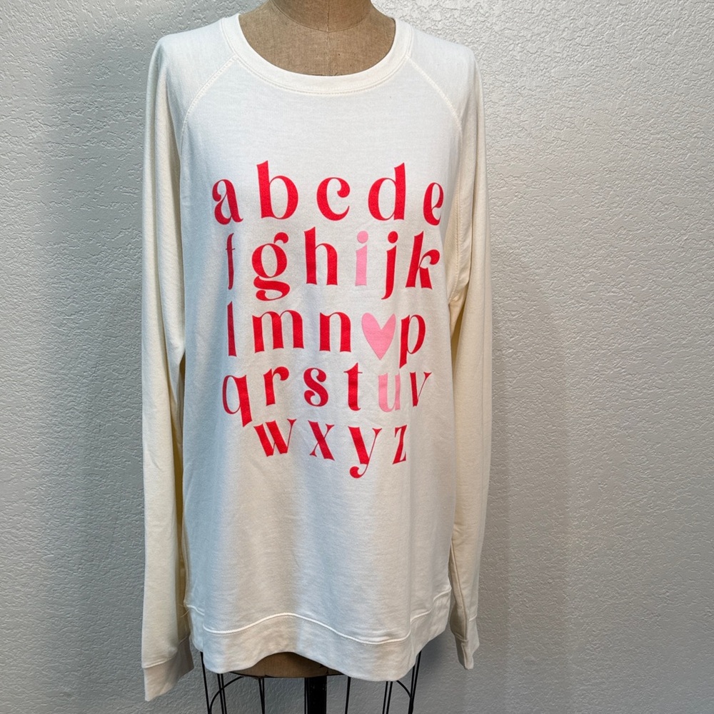 Ivy + Cloth Women 2XL Ivory Alphabet I‎ Love U Print Crew U Neck Sweat Shirt